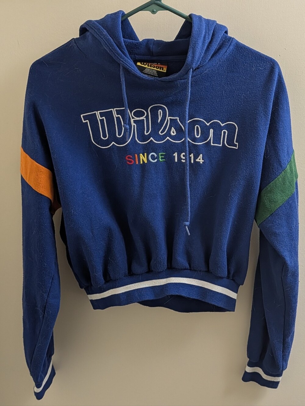 Blue Cropped Wilson Hoodie Size Small Perfect Condition